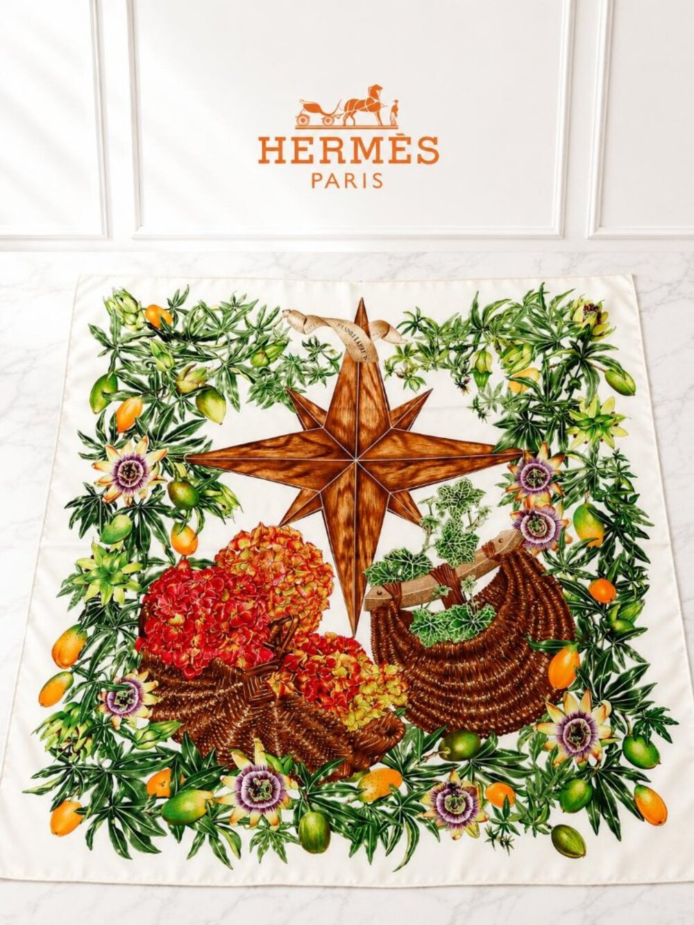 Authentic Hermès Passiflores Carré 90 Silk Scarf Floral